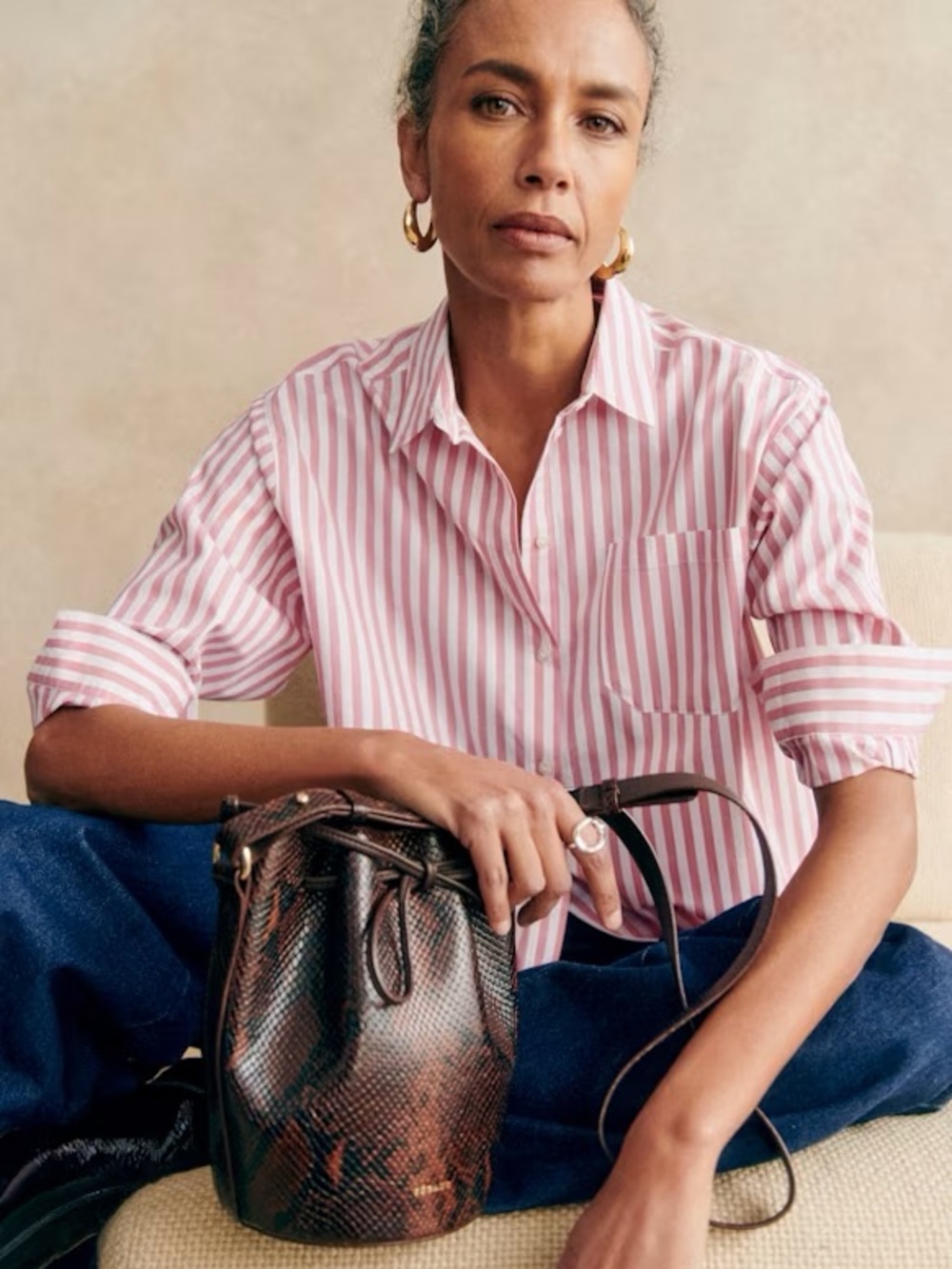 Sezane Max Striped Pink Button-Up Shirt